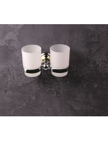 Porte brosses à dents double en verre RETRO chromé-doré 16x10,5x9 cm Porte brosses à dents double en verre RETRO chromé-doré 16x10,5x9 cm