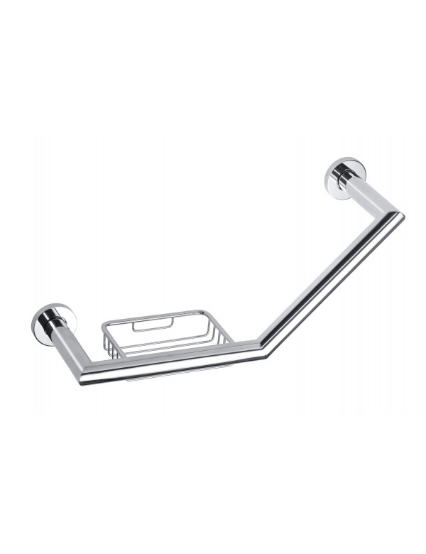 Barre de maintien coudée avec porte savon OMEGA laiton chromé 40x25x13 cm Barre de maintien coudée avec porte savon OMEGA laiton chromé 40x25x13 cm