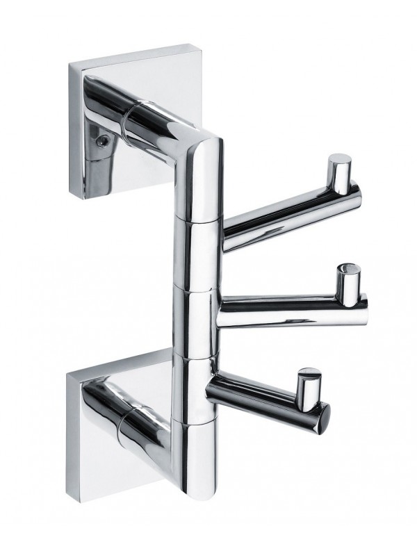 Patère triple murale pivotante BETA en laiton chromé 5,5 x19 x11 cm