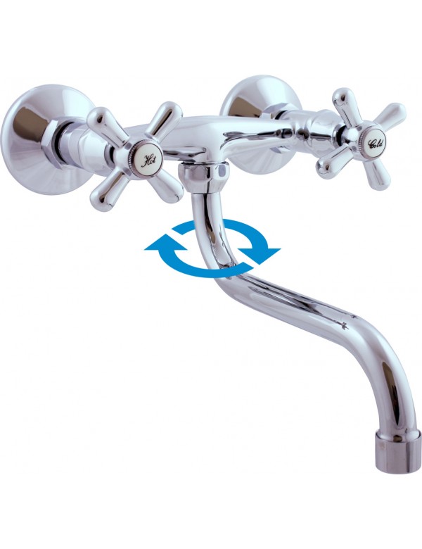 Mélangeur évier mural MORAVA bras pivotant en chrome Mélangeur évier mural MORAVA bras pivotant en chrome