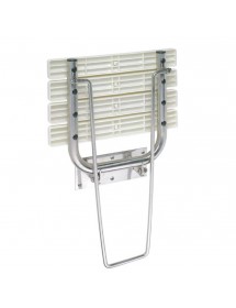 Siège de douche rabattable avec jambe de sécurité en acier brossé