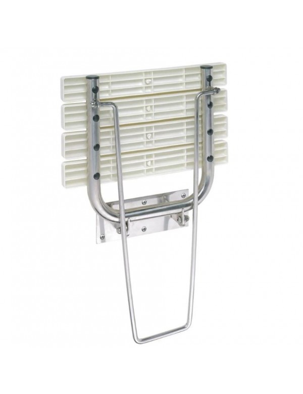 Siège de douche rabattable avec jambe de sécurité en acier brossé