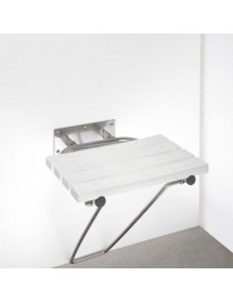 Siège de douche rabattable avec jambe de sécurité en acier brossé