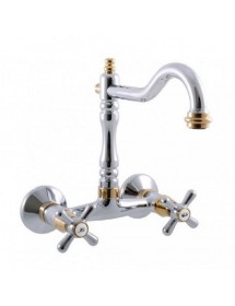 Mélangeur évier mural MORAVA RETRO pivotant en chrome or