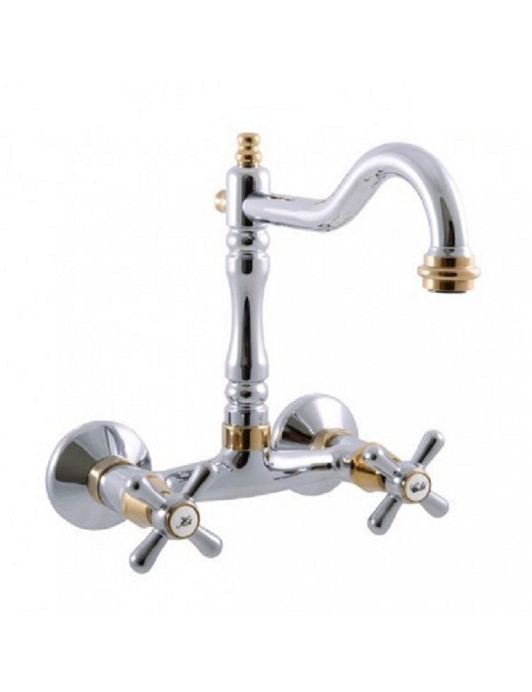 Mélangeur évier mural MORAVA RETRO pivotant en chrome or Mélangeur évier mural MORAVA RETRO pivotant en chrome or