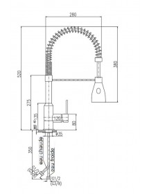 Mitigeur évier extractible SEINA avec flexible tréssé H. 38cm