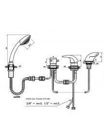 Mitigeur baignoire à cascade DANUBIO avec inverseur 4 trous en laiton chromé