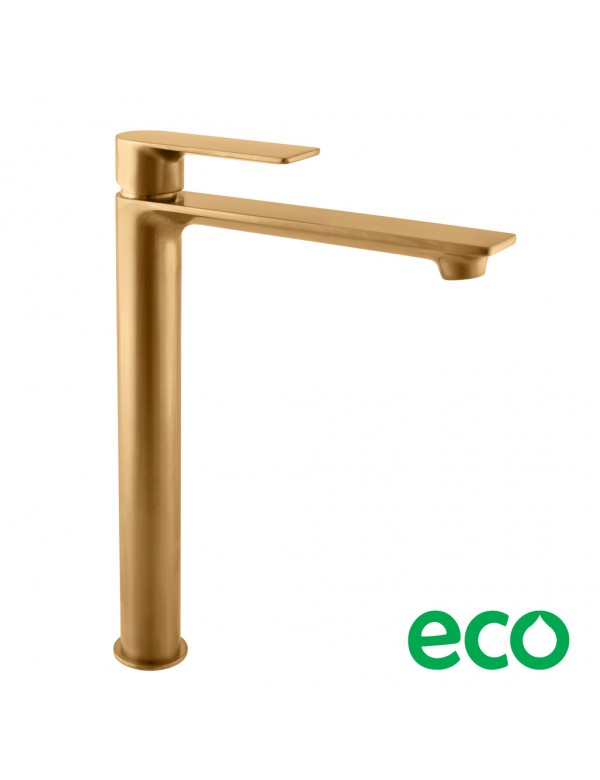 Mitigeur lavabo haut  NIL en laiton doré brossé sans siphon H. 26,1 cm