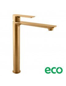 Mitigeur lavabo haut  NIL en laiton doré brossé sans siphon H. 26,1 cm