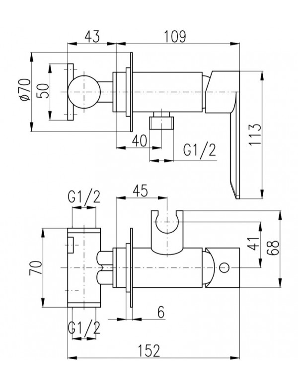 Mitigeur bidet mural NIL en laiton chromé avec arrêt sur la douchette