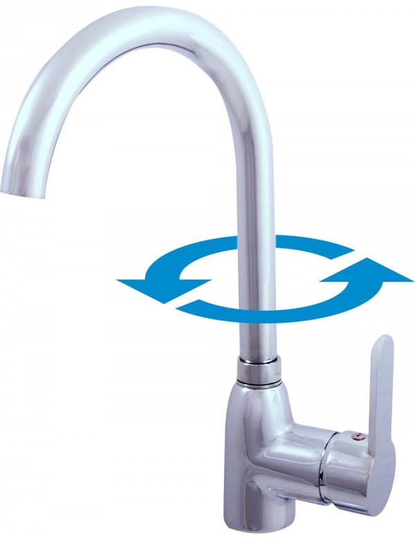 Mitigeur évier ZAMBEZE pivotant bec rond en laiton chromé