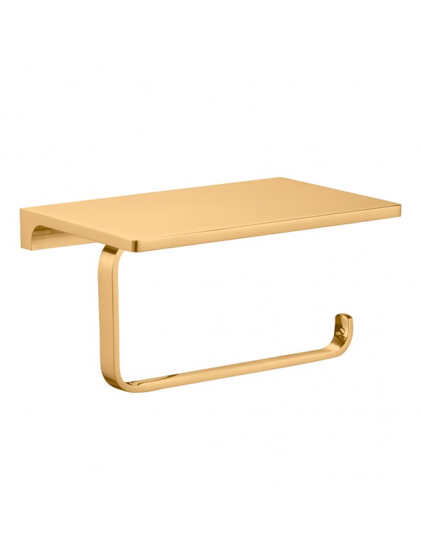 Porte papier toilettes mural avec étagère NIL en laiton doré brossé 15,8 cm Porte papier toilettes mural avec étagère NIL en laiton doré brossé 15,8 cm