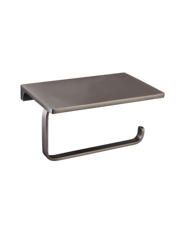 Porte papier toilettes mural avec étagère NIL en laiton métal gris 15,8 cm Porte papier toilettes mural avec étagère NIL en laiton métal gris 15,8 cm