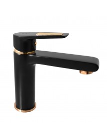 Mitigeur lavabo COLORADO en laiton noir mat doré sans siphon H. 16,2cm