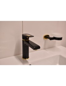 Mitigeur lavabo COLORADO en laiton noir mat doré sans siphon H. 16,2cm