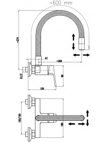 Mitigeur évier mural à mémoire de forme COLORADO laiton doré H. 27,4 cm