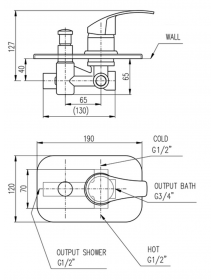 Mitigeur douche encastrable MISSISSIPI avec inverseur en laiton chromé