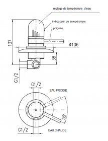 Mitigeur douche encastrable thermostatique en laiton chromé