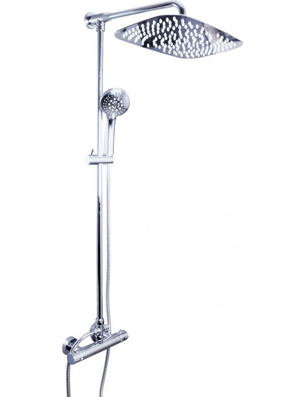 Colonne de douche murale thermostatique laiton chrome avec douchette H. 111 cm Colonne de douche murale thermostatique laiton chrome avec douchette H. 111 cm