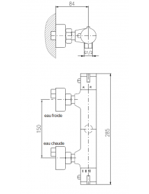 Mitigeur douche mural thermostatique laiton chromé sortie douchette bas