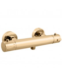 Mitigeur douche mural thermostatique laiton doré sortie douchette bas