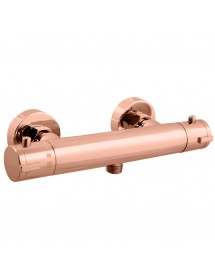 Mitigeur douche mural thermostatique laiton rose gold poli sortie douchette bas