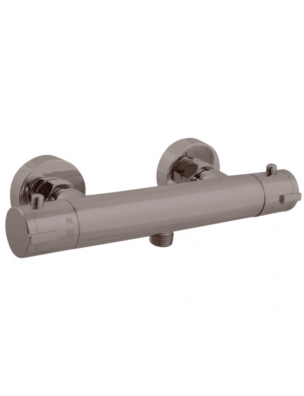 Mitigeur douche mural thermostatique laiton gris métal brossé sortie douchette bas Mitigeur douche mural thermostatique laiton gris métal brossé sortie douchette bas