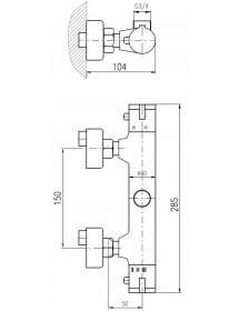 Mitigeur douche mural thermostatique en laiton doré - sortie haut