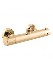 Mitigeur douche mural thermostatique en laiton doré - sortie haut