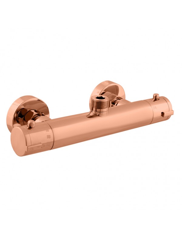 Mitigeur douche mural thermostatique en laiton rose gold brossé - sortie haut Mitigeur douche mural thermostatique en laiton rose gold brossé - sortie haut