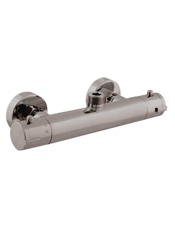 Mitigeur douche mural thermostatique en laiton gris métal poli - sortie haut Mitigeur douche mural thermostatique en laiton gris métal poli - sortie haut