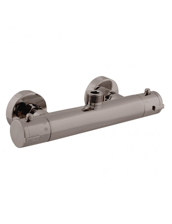 Mitigeur douche mural thermostatique en laiton gris métal brossé - sortie haut Mitigeur douche mural thermostatique en laiton gris métal brossé - sortie haut