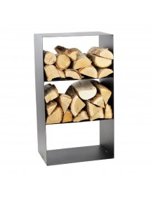 Rack à bûches CASI en acier noir avec étagère 45x30x80 cm