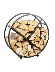 Rack à bûches rond TSITSI en acier noir avec rangement Ø 80 cm