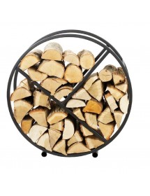 Rack à bûches rond TSITSI en acier noir avec rangement Ø 80 cm