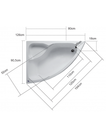 Baignoire d'angle en acrylique lucite KONCHILI 125x90x33 cm