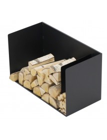 Rangement bois BE à deux compartiments en acier noir 70x35x40 cm