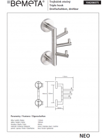 Patère triple rotative NEO en acier inoxydable 7x19x10cm