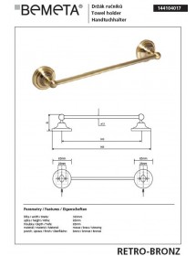 Porte-serviettes RETRO laiton bronze 36,5x6,5x6,5 cm