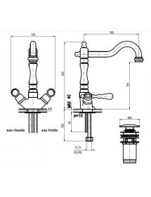Mélangeur lavabo rétro ROMANTIQUE avec pop-up