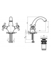Mélangeur lavabo CLASSIQUE poignée en cristal SWAROVSKI avec pop-up
