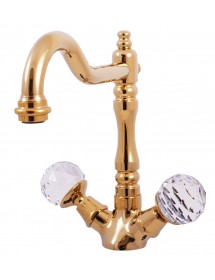 Mélangeur lavabo haut rétro BRILLANCE  en laiton doré et poignée en cristal