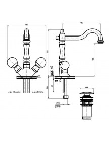 Mélangeur lavabo haut rétro BRILLANCE  en laiton doré et poignée en cristal