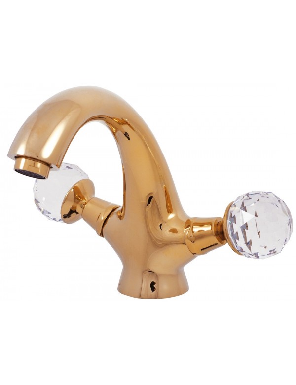 Mélangeur lavabo design BRILLANCE laiton doré et poignée en cristal Mélangeur lavabo design BRILLANCE laiton doré et poignée en cristal