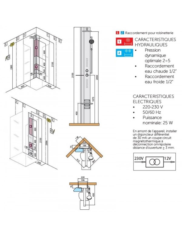 Colonne de douche hydromassante NOVELLINI LINE 1 noir 215 cm