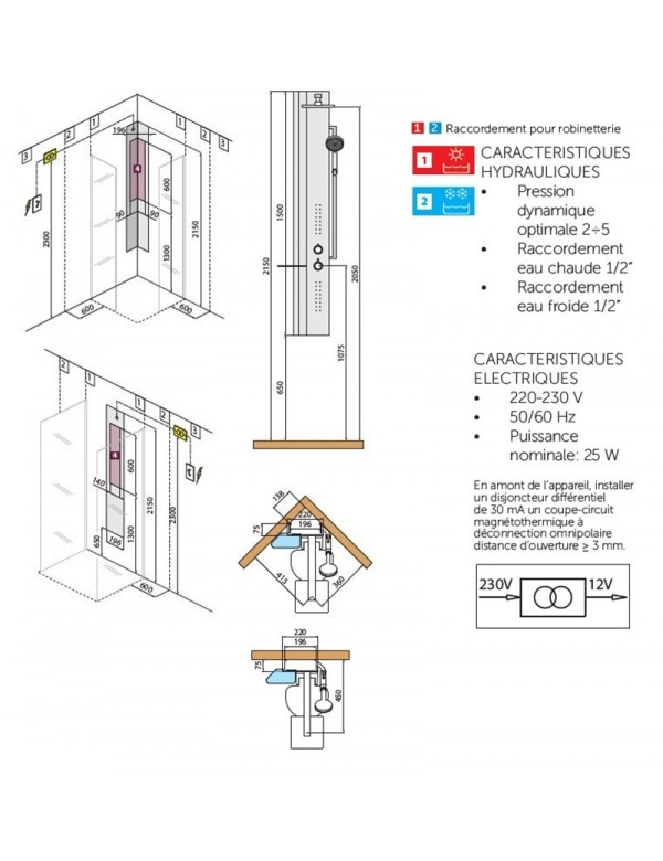 Colonne de douche hydromassante NOVELLINI LINE 2 argent 150cm