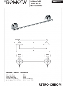 Porte-serviettes RETRO en laiton chromé 36,5 cm