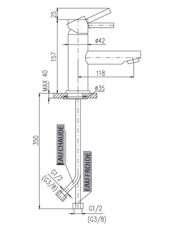Mitigeur lavabo SEINA sans bonde laiton chromé