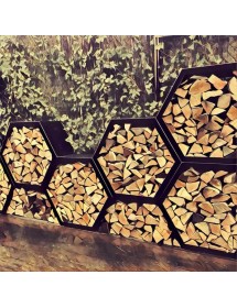 Range bûches hexagonal modulable HARENA en acier naturel