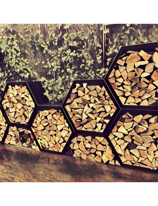Range bûches hexagonal modulable HARENA en acier noir